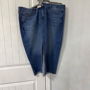 Blue Women's Denim Midi Skirt with Front Slit